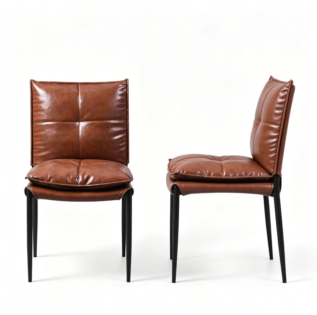 Eetkamerstoel Set Van 2 Modern Design Gewatteerde Zitting Met Hoge Rugleuning Voor Eetkamer En Woonkamer Kunstleer Bruin Zwart