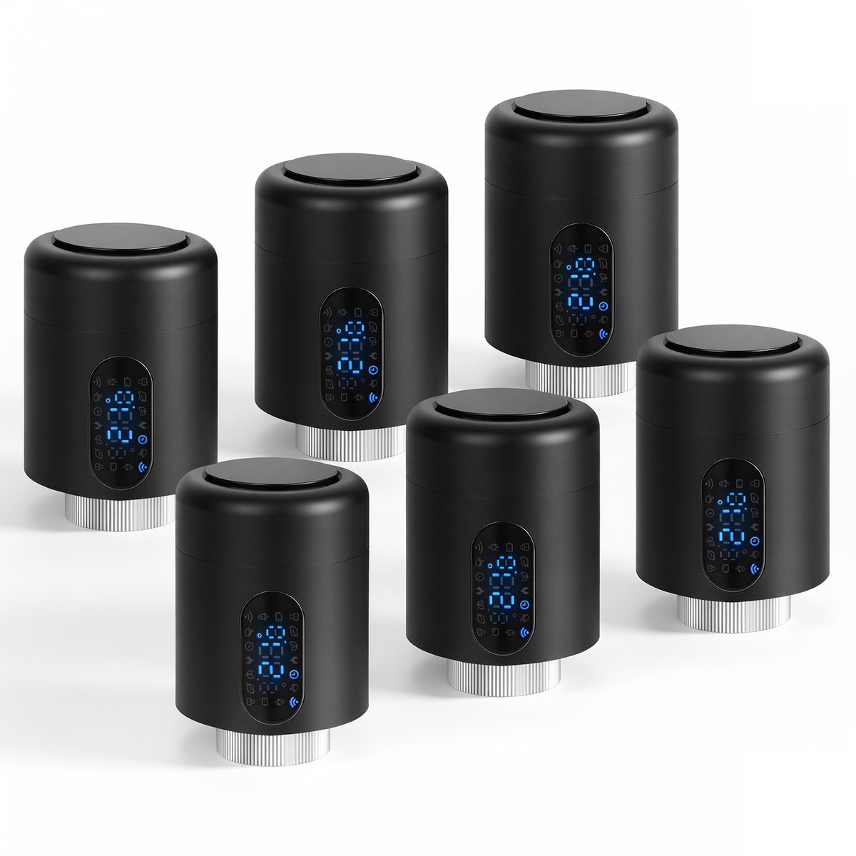 Slimme Radiatorthermostaat WiFi met App – Smart Life/Tuya Smart – Zwart – 6-pack