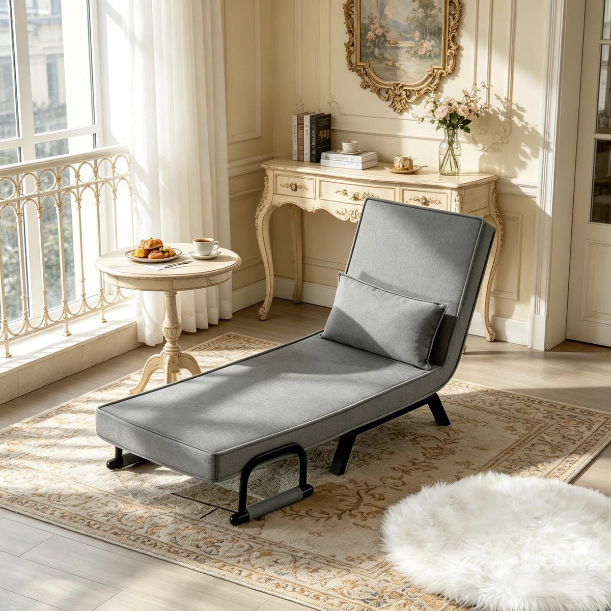 MODENUIT Fauteuil 65 x 78 x 75 cm - Verstelbare Rugleuning Met 5 Standen - Voor Woonkamer - Stof - Grijs