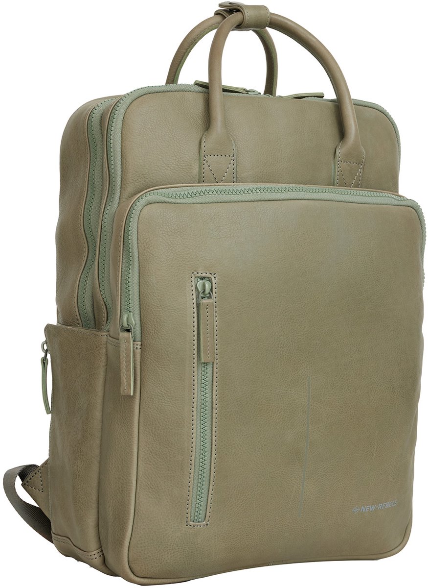 New Rebels Obsidian Milwaukee Saliegroen Leren Laptoprugzak 15.6 inch Premium Werktas Schooltas Business 18 Liter Echt Leer
