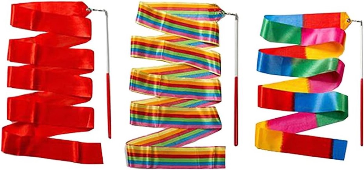 Set van 3 Danslinten voor Ritmische Gymnastiek, Kleurrijke Streamers voor Kinderen met Twirlstok en Creatieve Bewegingen