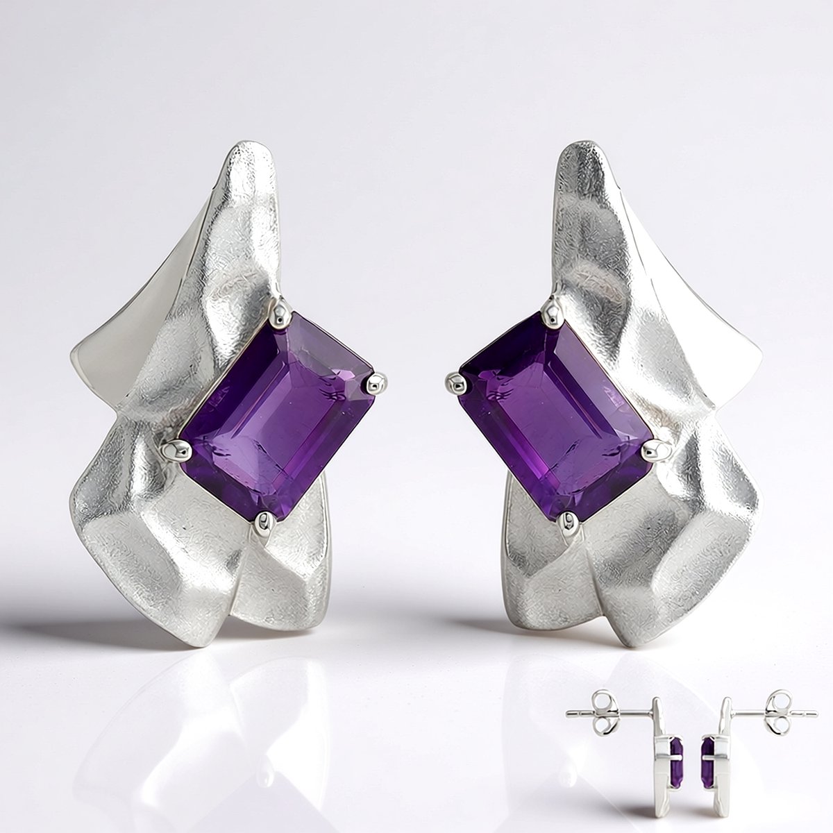 Cavill - Oorbellen 925 Sterling Zilver Palladium Gecoat - Uruguay Amethist 0,82 ct Achthoek Trapgeslepen - Paarse Elegant Sieraad Dames