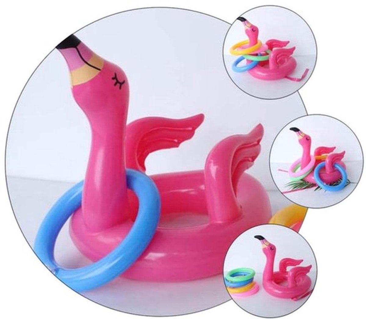 Ringwerpspel 5 Stuks - Opblaasbare Flamingo - Zwembadaccessoires - Spelletjes voor Verjaardagsfeestjes - Duurzaam PVC - Actieve Speelsfeer - Speelset