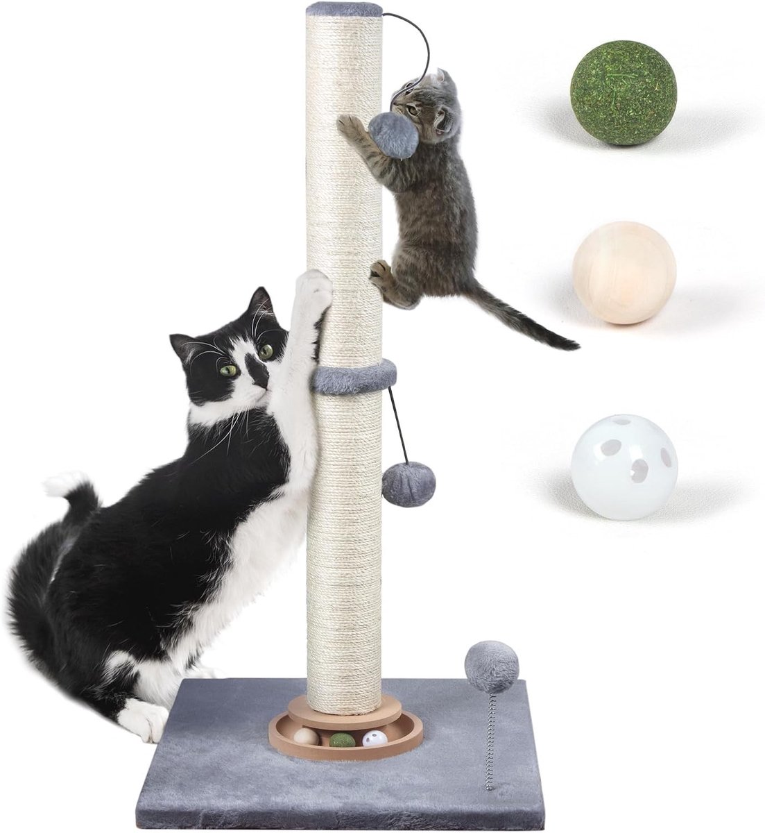 Voerpuzzel voor kat - Grijs - 78,7 cm - Sisal Krabpaal met Interactief Speelgoed - Voor Binnenkatten