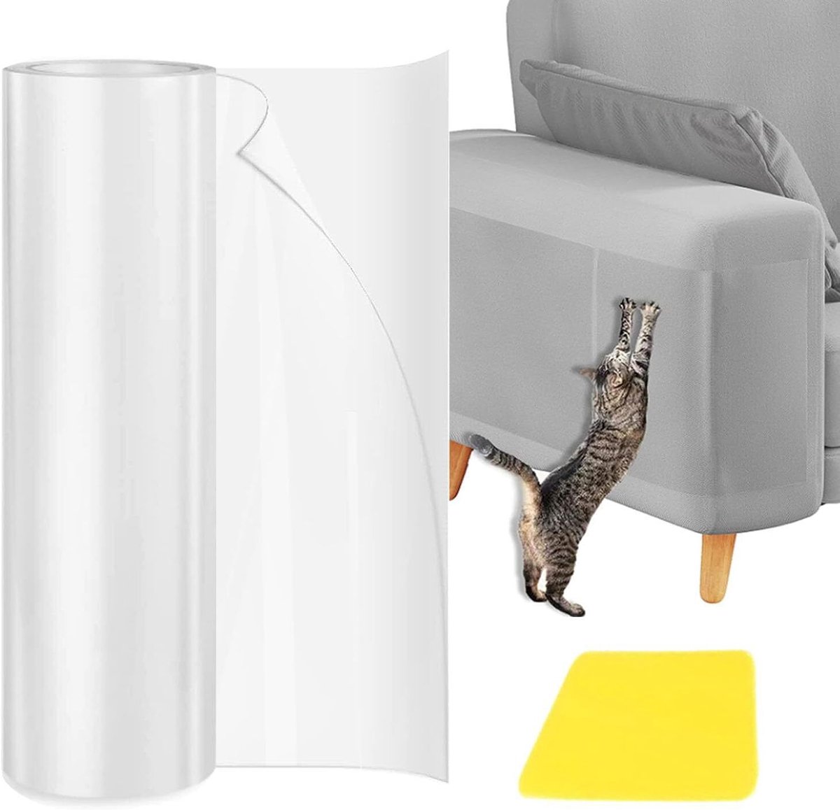 Anti-krabsticker voor banken - Krasbestendige folie - Krabmat voor katten - 20 x 300 cm - Inclusief krabhulpmiddel - Geschikt voor banken, muren, deuren en meubels - Transparant