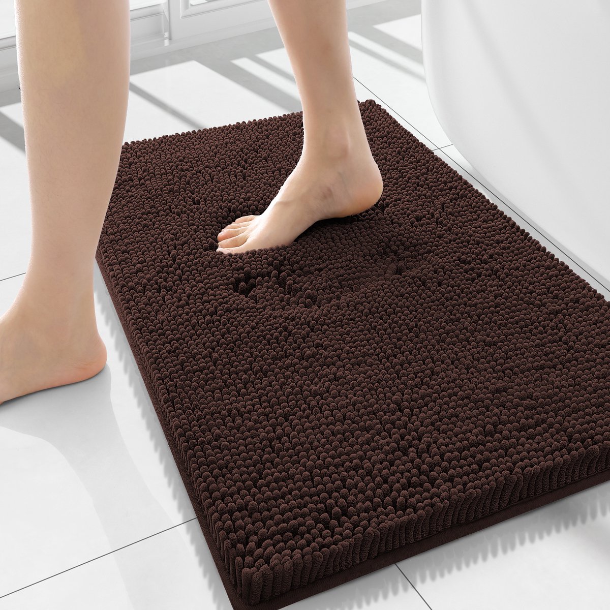 Olanly Badmat Antislip – Chenille Douchemat – Badmat Badkamer – Bruin – 51X150cm