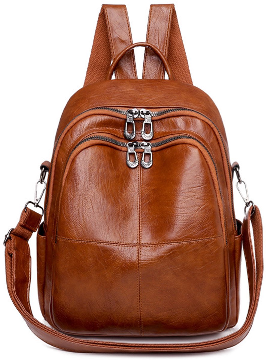 Damesrugzak - Kangoeroemodel - Modieuze accessoire - Vintage design - Praktisch en duurzaam - Milieuvriendelijk leer - Veelzijdig - Bruin