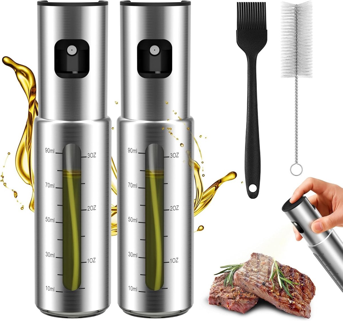 Olijfoliesprayer - RVS en Glas - 100 ml - Oliespray Dispenser voor Keuken en Grill