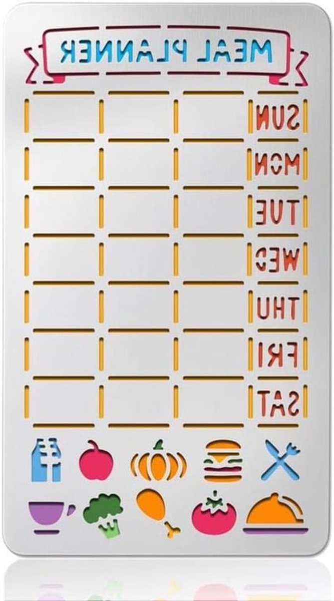 MK Stoer - maaltijdplanning - metaal - roestvrij staal - notitieboek - agenda - scrapbooking - graveren op hout - tekening - 17,7 x 10 cm - geschikt voor keukenorganisatie - zilverkleurig - multifunctioneel magnetisch planbord
