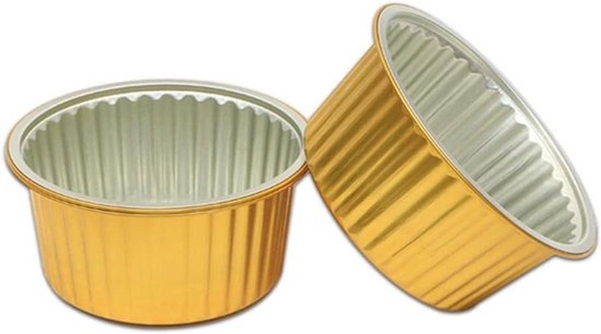 MK Stoer - Aluminiumfolie Bakbekers met Deksels - Dessertbekers - 5 oz - Wegwerp - Mini Cakepannen - Cupcakevormpjes - Muffinvormpjes - Bruiloft - Verjaardag - Individuele Dessertbekers - Goud