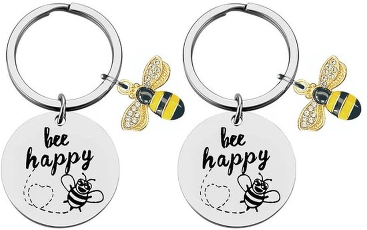 Sleutelhangers 2-delig - Roestvrij Staal - Inspirerende Bijen Sleutelhanger - Duurzaam - Hypoallergeen - Stijlvol Ontwerp - Sleutelring