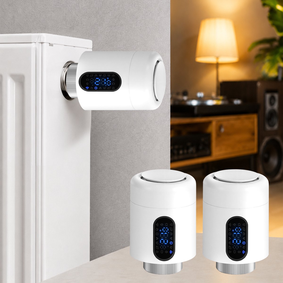 Radiator Thermostaat WiFi – Raamdetectie, Vorstbeveiliging en Kinderslot – Wit – 2-pack