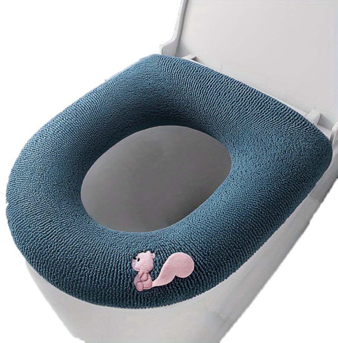 Universeel effen toiletzittingkussen - badkamer- en toiletaccessoires - zacht warm toiletkussen - eekhoornpatroon toiletzittingkussen - donkerblauw