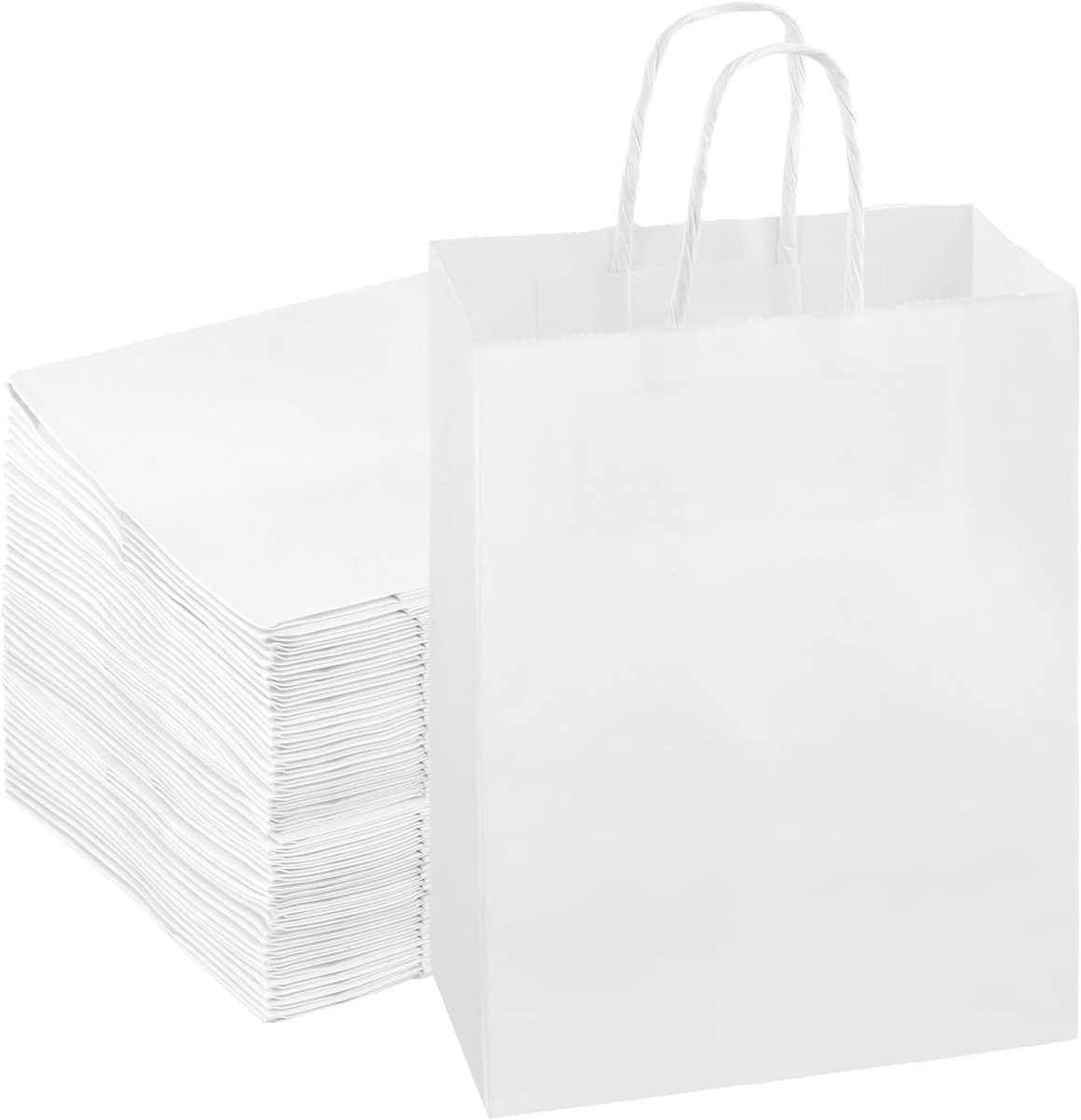 100 stuks kleine witte papieren zakken met handgrepen, 15 x 8 x 21 cm, ideaal voor geschenken, bruiloften en winkelen