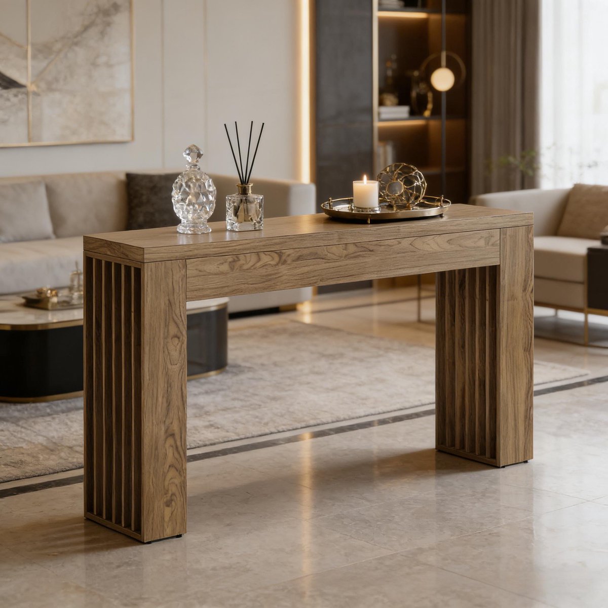 Wishdor Sidetable - Landelijk konsoletafel - MDF houtlook - Bruin - 150 cm - rechthoekig ontwerp voor hal, woonkamer en eetkamer