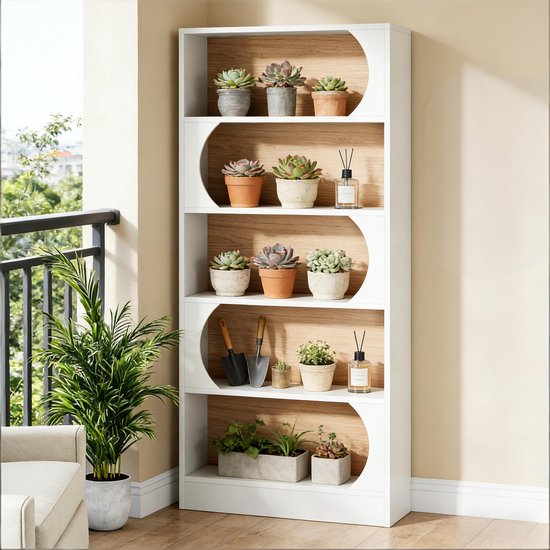Wishdor Boekenrek - Vrijstaand met 5 planken en anti-kantelbeveiliging - Wit MDF - Open displaykast voor woonkamer, slaapkamer en kantoor - 80 x 30 x 180 cm — afbeelding 5