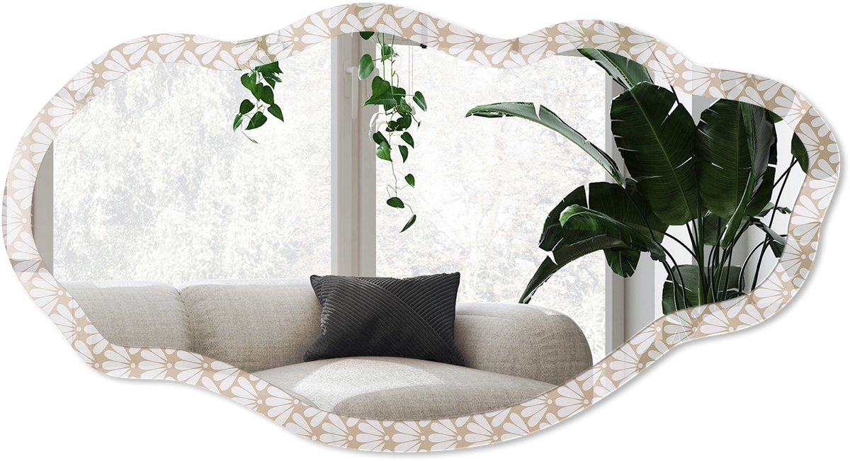 Wallfluent Plantenpatroon Spiegel - Wit Stijlvolle Wandspiegel - Organische Spiegel - Slaapkamer, Hal, Woonkamer - Geometrisch - 45x90 cm - Totale afmeting 52x97 cm