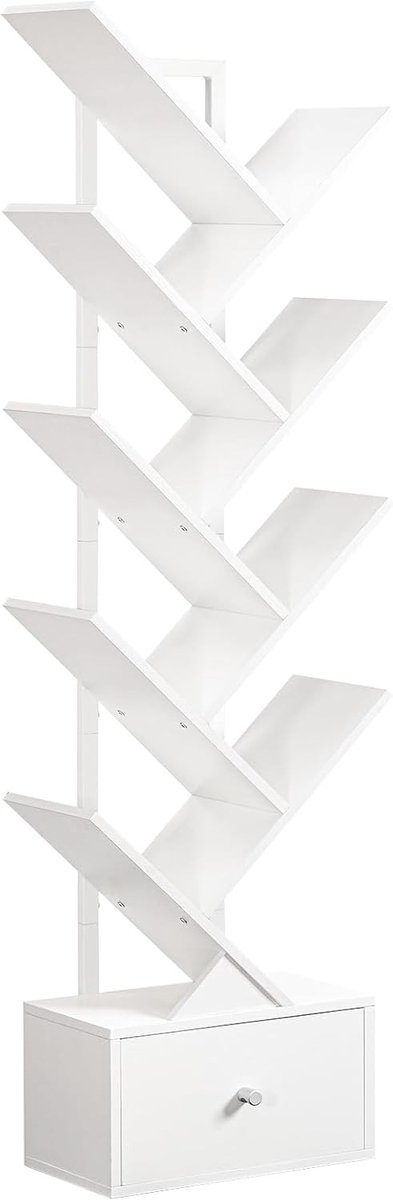Verticale onzichtbare boekenkast - Wit - Staande plank met 9 niveaus - Spaanplaat en metaal - Voor woonkamer en thuiskantoor