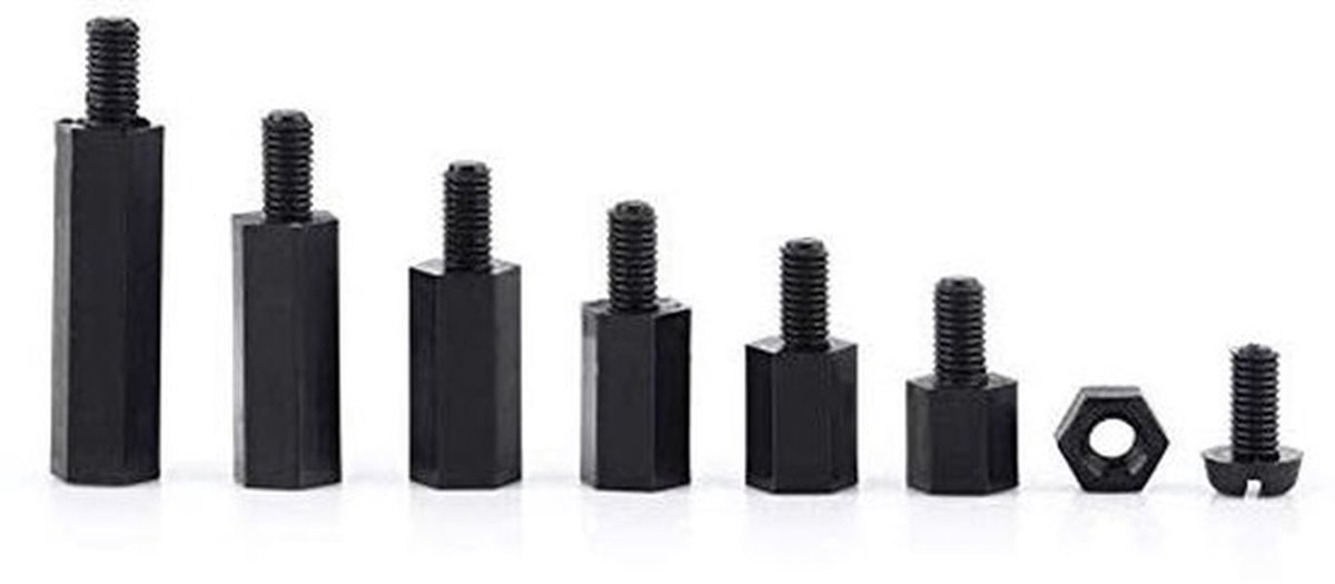 Nylon M3 Afstandsbussen - Montagekit - Zwart - Assortiment - Hardware - Prototyping Accessoires - Voor Circuit Board - 250 stuks Mannelijke Vrouwelijke Hex Utility Spacer Standoff Schroef Groef Assemblage Kit