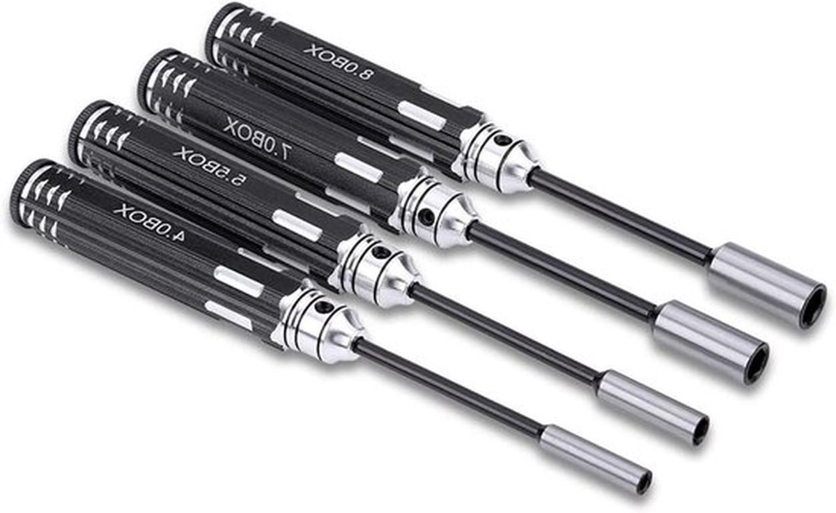 Sleutelset - Zeskantsocket-moerdrijver - Schroevendraaiers - 4.0 MM - 5.5 MM - 7.0 MM - 8.0 MM - RC Auto Modelvliegtuigen - Zwart 4 stuks