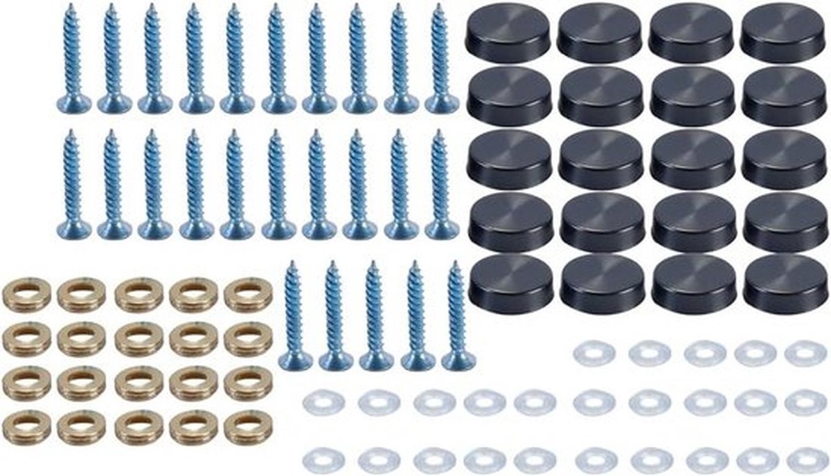 -20-pack massief messing schroefdoppen (16 mm, zwart) - Bevestigingsmaterialen spiegels borden reclamemateriaal - Geschikt voor - schroefdoppen - massief messing - zwart
