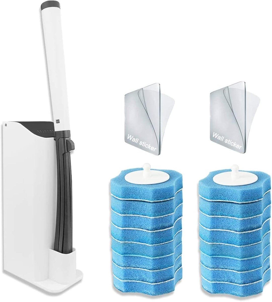 Vervanging voor wegwerp-toiletborstel - Wit - Set met 16 Vervangende Borstelkoppen en Houder - Hygiene voor Toiletreiniging