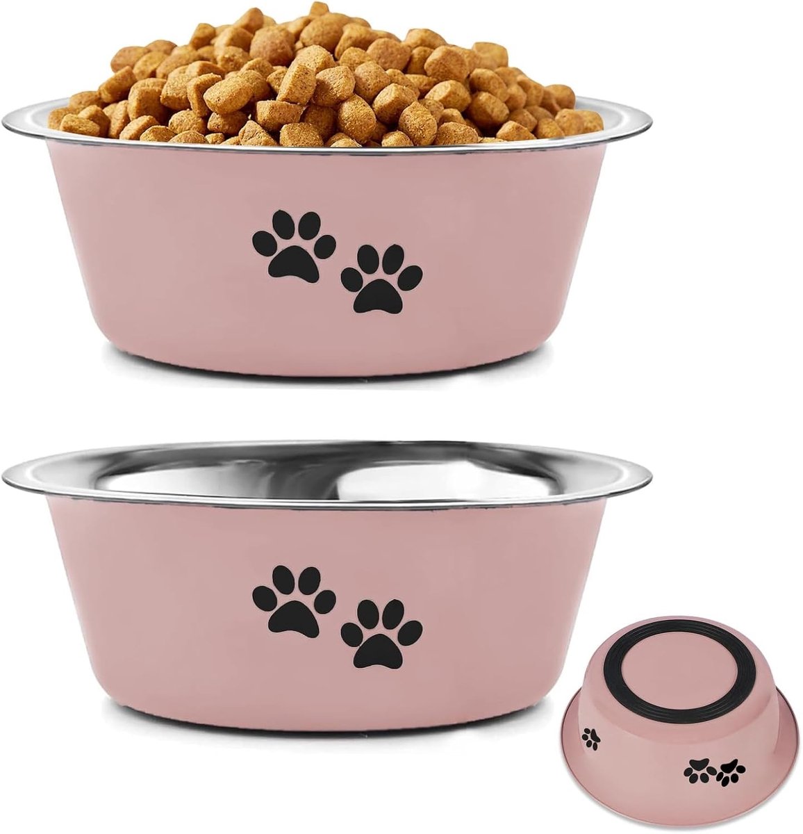 Verhoogde voerbak voor grote hond - Roze - Ø 23 cm, 2020 ml - Roestvrijstalen Voerbakset - Voor Grote Honden
