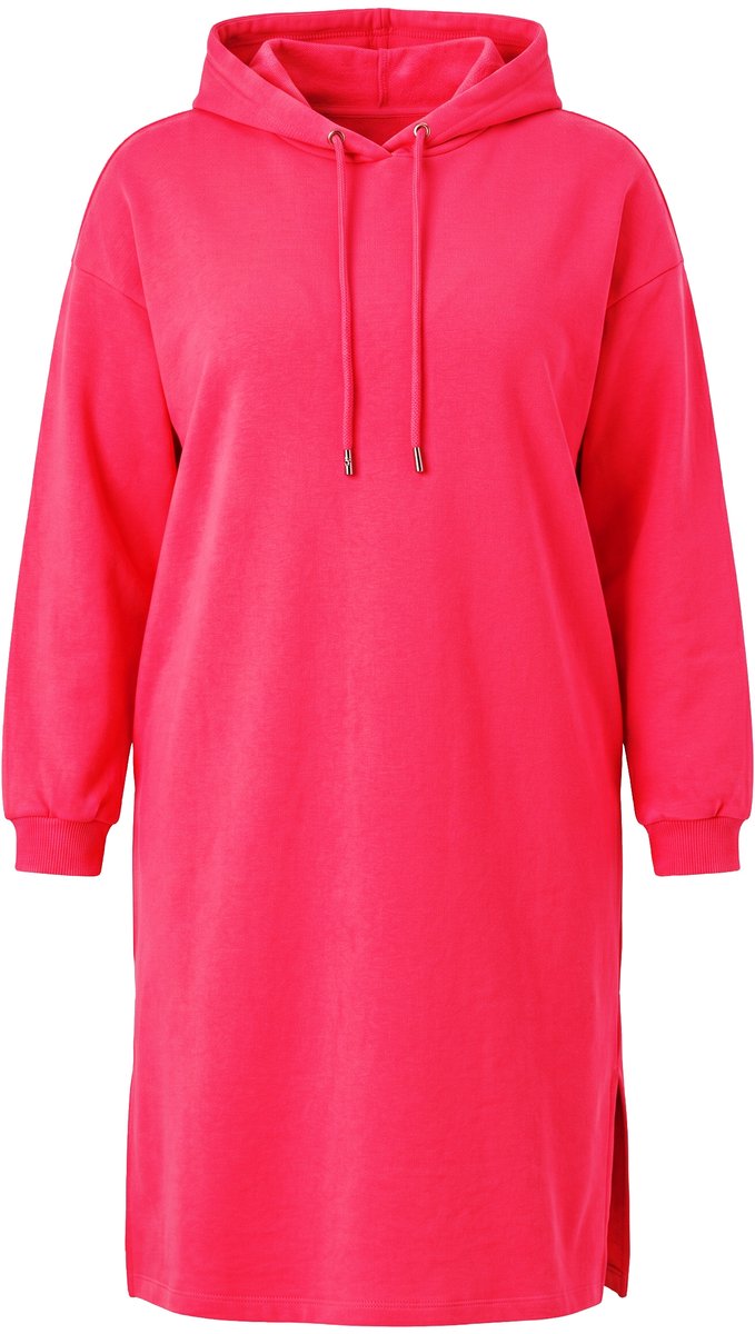 MIAMODA - Dames - Midi-sweatjurk oversized capuchon zijsplitten - Azalearood - Maat 48