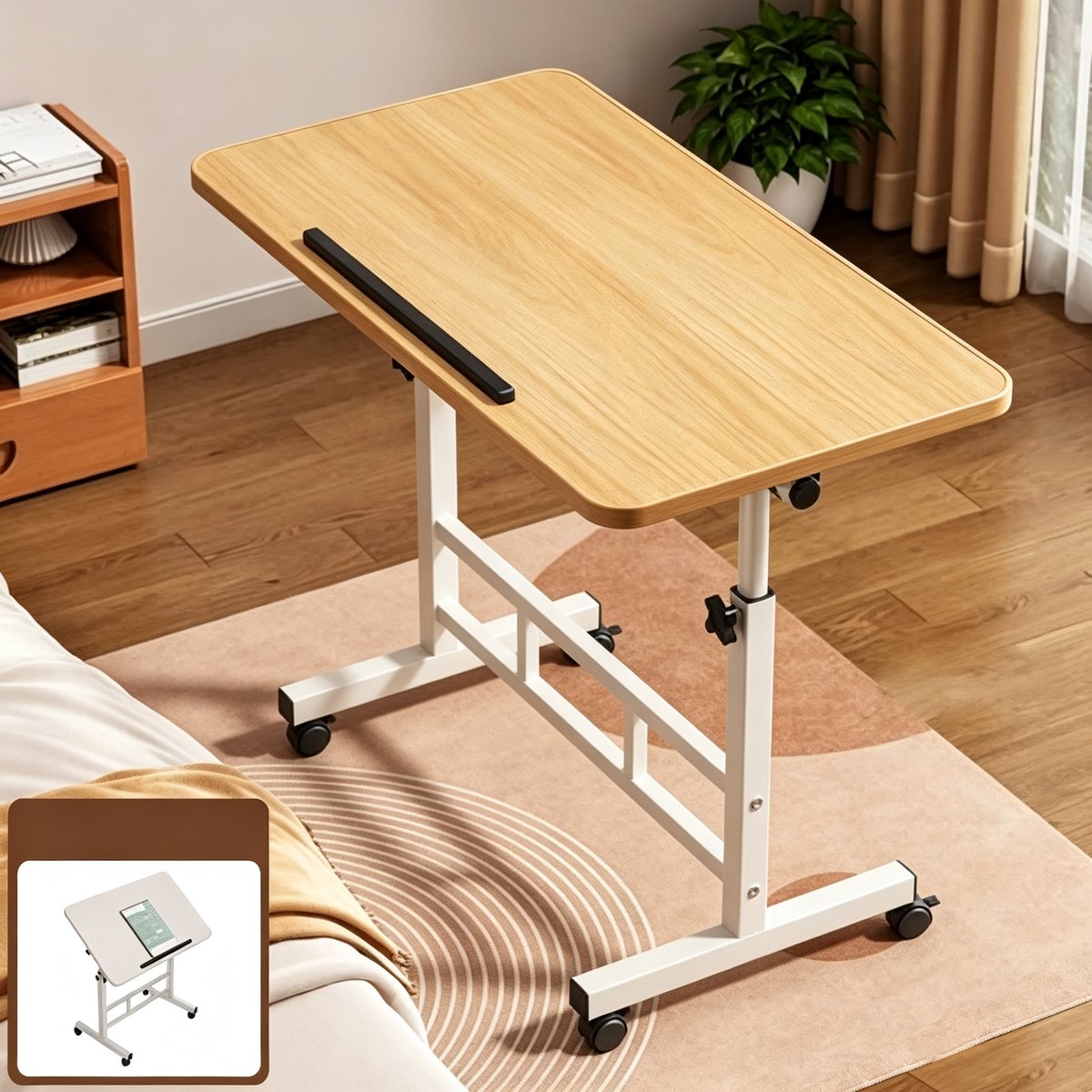 Verstelbaar sta bureau Draagbaar mini-computerwerkstation voor kleine ruimtes hoekbureau met wielen Ideaal voor slaapkamers kantoren de perfecte staande oplossing voor laptops Afmetingen 80x40x(60-82 ) cm Licht eiken