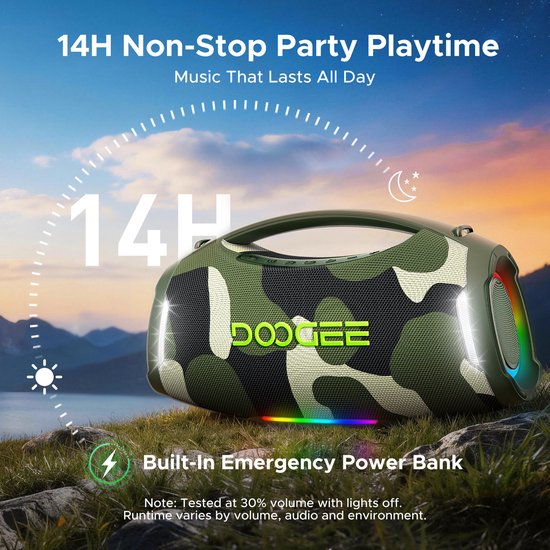 DOOGEE Wild Boom Pro - Bluetooth Speaker - Draadloze Bluetooth Speaker met Afneembare Draagriem - Waterdicht - Groen — afbeelding 2