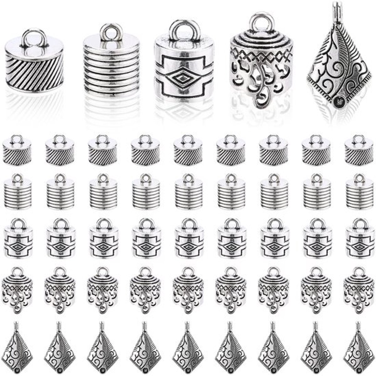 - Koorduiteinden - Tibetaanse stijl - Groot formaat - Zilver - Lijm-in vatuiteinden - Geschikt voor sieraden, sleutelhanger, tassenhanger