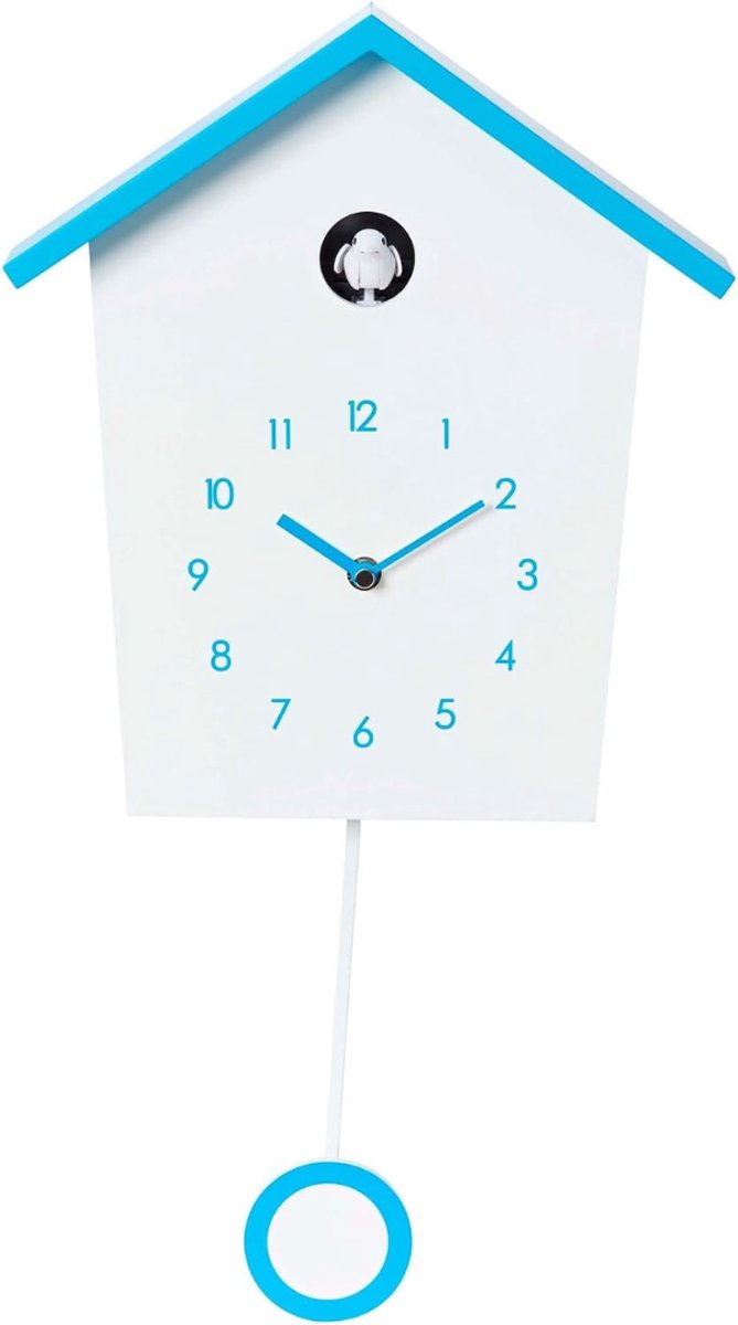 Lìon® Koekoek Klok - Minimalistische Koekoeksklok - Koekoeksklok Modern - Wit/Blauw - 47cm x 27cm x 8cm