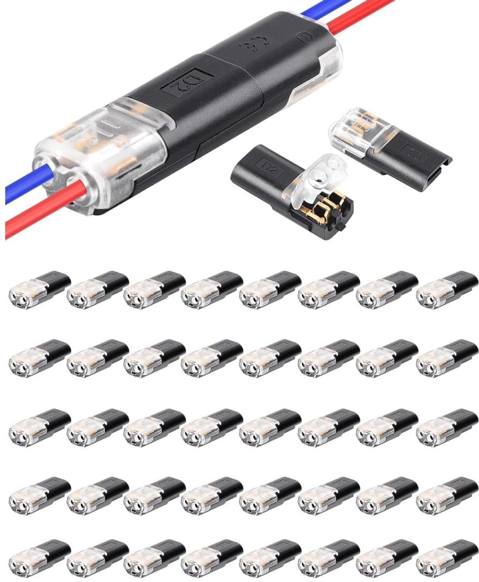 SSTRWGOOD 40 Stuks Verbindingskabels voor Voertuigelektronica - Waterdichte 2-polige Kabelconnectoren - Vaste Klemming, Vlamvertragend ABS Materiaal - Geschikt voor 18-22 AWG Kabels bij 12-24V/10A - Werktemperatuur -30℃ tot +85℃ - 2.06x0.8x0.45cm