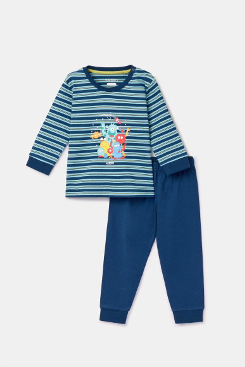 Woody Jongens-Heren pyjama blauwe streep - maat 086/18M