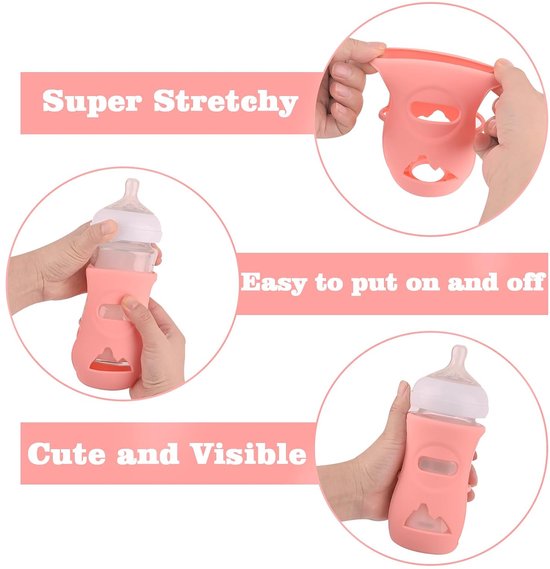Hoes voor glazen babyfle - 3 Stuks - Flesbeschermer - Waterbekerhoezen - Babyflesbeschermers - Babyflessen - Valbestendig - BPA vrij - Babyflesaccessoires - Siliconen - Voor de bescherming van babyflessen - Siliconen - Wit+Roze+Paars — afbeelding 3