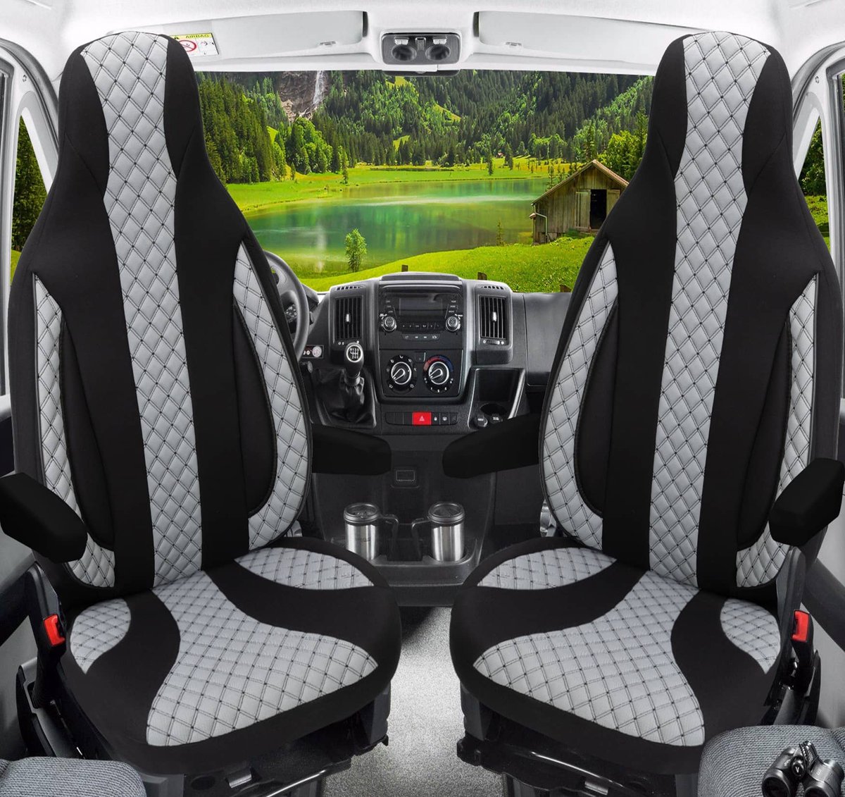 Premium Camper stoelhoezen voor Rapido WPL401 in Zwart/Grijs (2 losse stoelen)