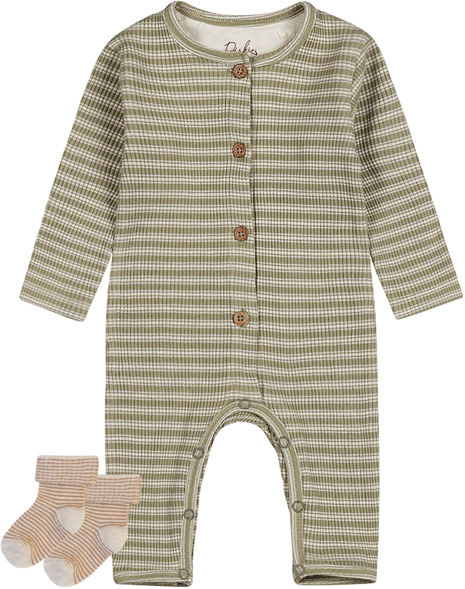 Dirkje - Noppies - Boxpak Light Faded Green - sokjes bruin gestreept - Maat 44