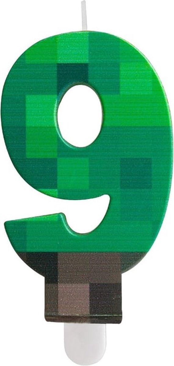 Thijox - Verjaardagskaarsen Cijfers 9 Pixels Groene Taartdecoratie voor Kinderen - Cartoon Gaming Thema's voor Jongens en Meisjes - Perfect voor Feest