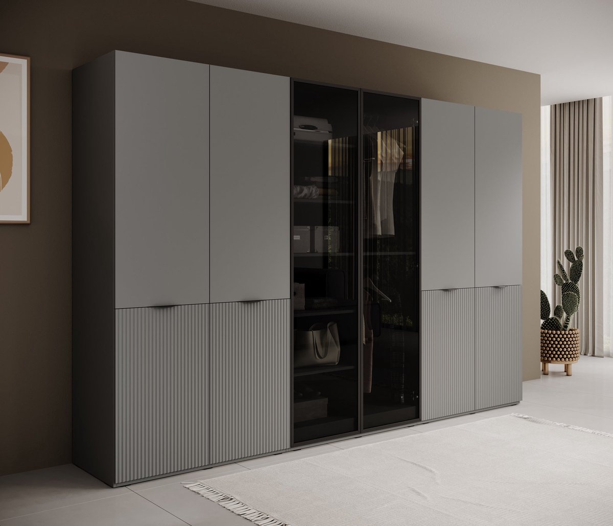 MEUBELLA Kledingkast Shelton - Grijs - 303 cm - Met glas