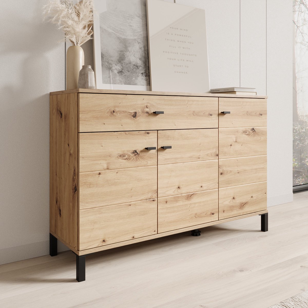 Meubella - Avellio - Dressoir - Eikenpatroon - 116x35x78 cm