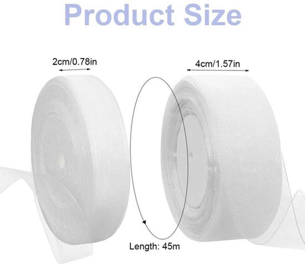 Organzalint Wit - 2 Rollen - 45m - Cadeaulint - Decoratief Lint - Glinsterend - Hoogwaardig Polyester
