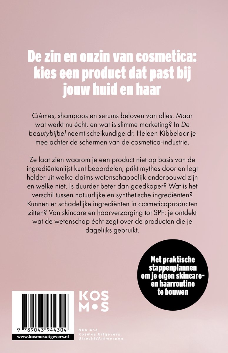 Boek met tekst 'De zin en onzin van cosmetica: kies een product dat past bij jouw huid en haar'..