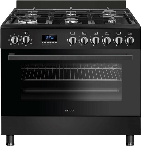 Wiggo WO-E969R(BB) – gasfornuis – 90 cm – zwart