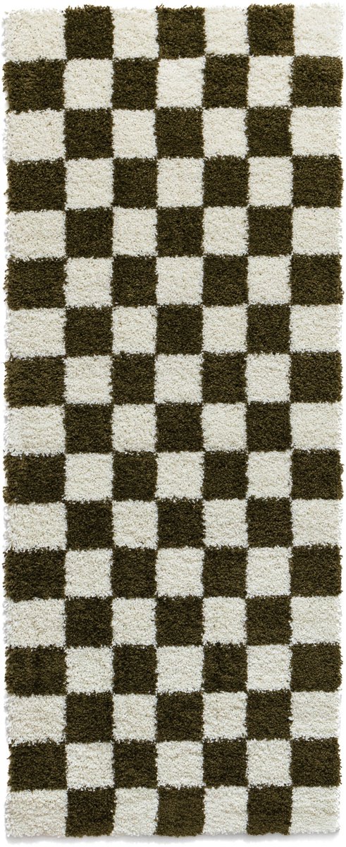 Checkerboard loper - Check ivoor/olijfgroen 80x200 cm