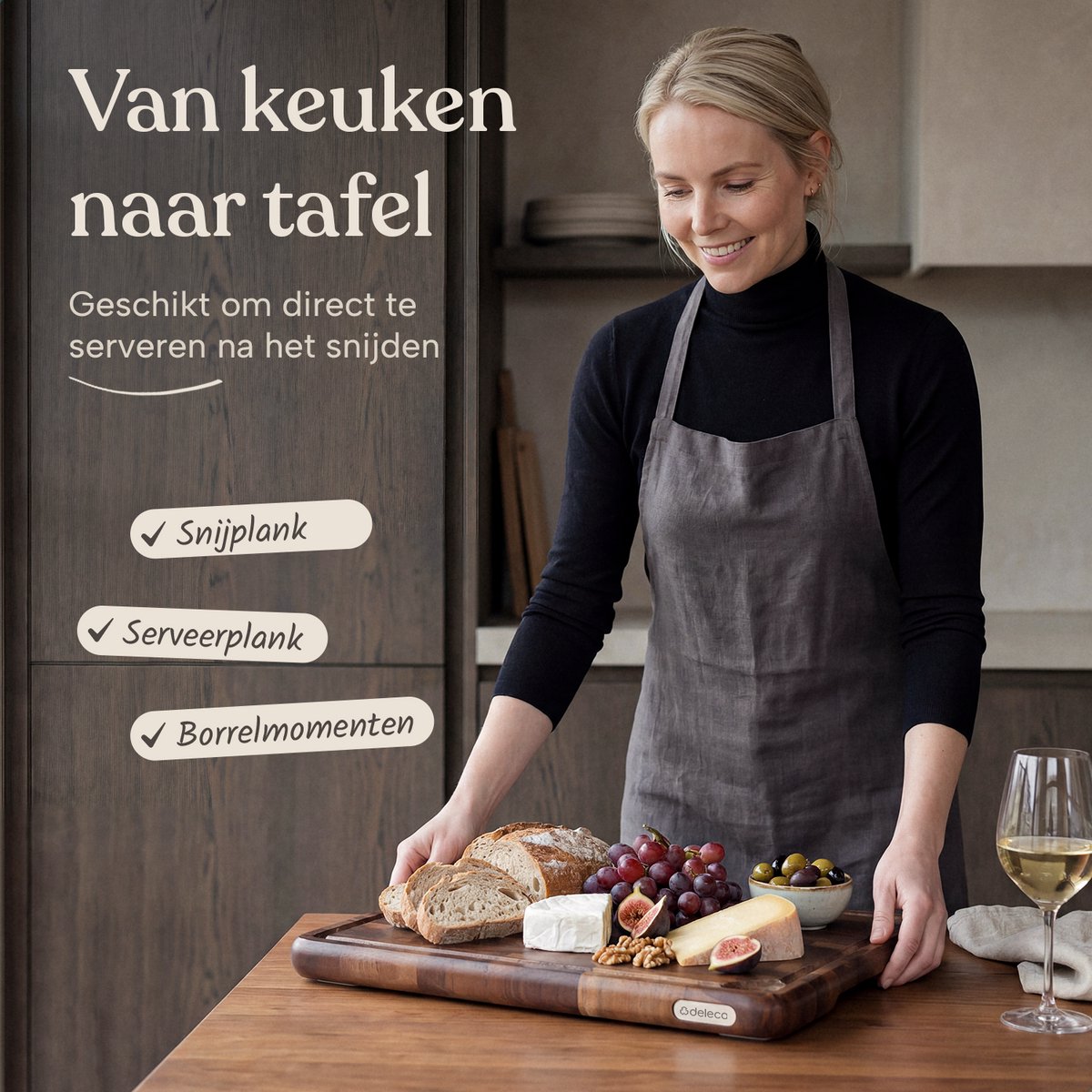 Deleca Walnoot Kopshouten Snijplank met Sapgeul - Hakblok Hout Voor Keuken - Anti-slip / Handgrepen – Signature Houten Amerikaans Walnoten Kopshout - 43x33x3 cm — cadeau in Kookcadeaus - foto 5