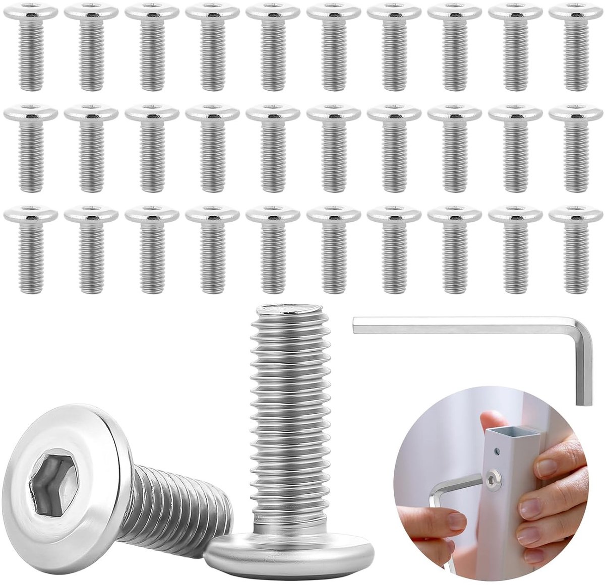 Set van 30 RVS M6 x 16mm Platte Schroeven met Zeskantkop voor Mechanische Apparaten en Elektronica