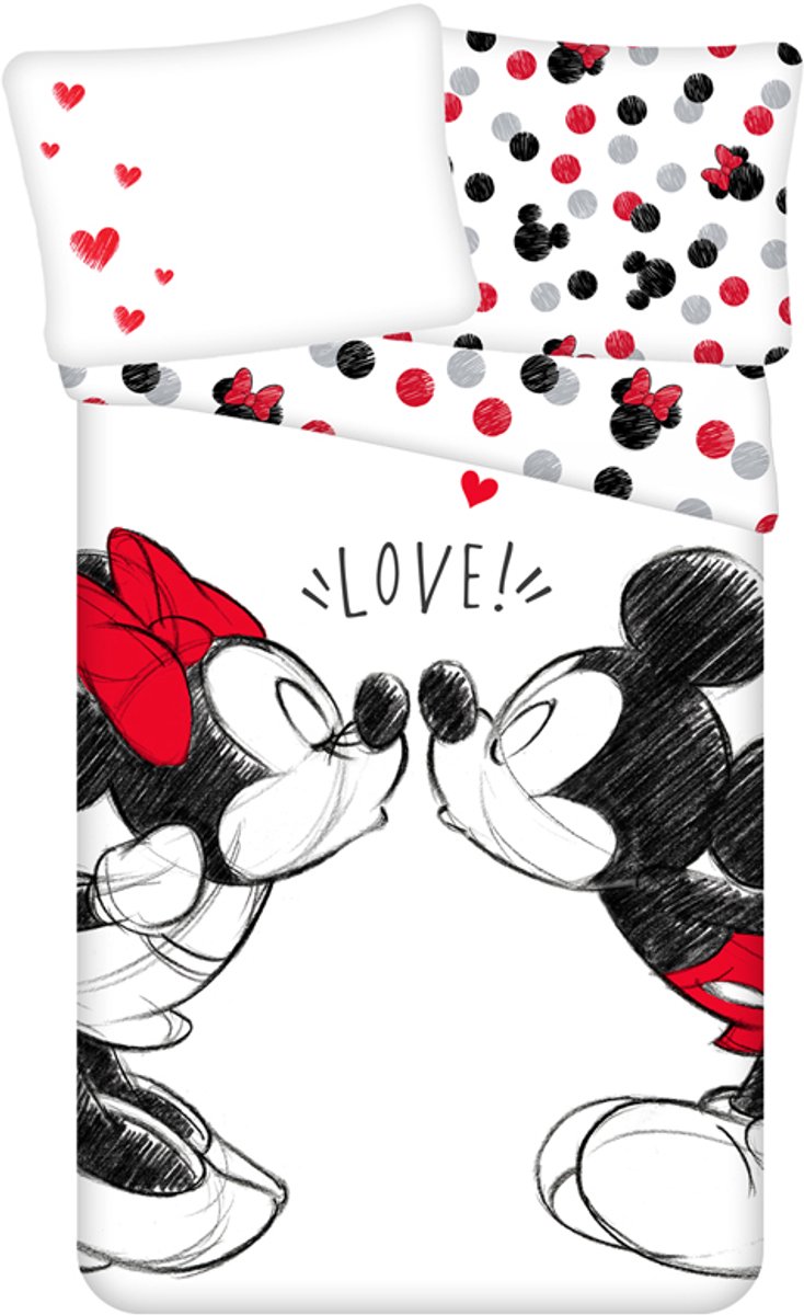 Disney Mickey & Minnie Mouse Dekbedovertrek love - Eenpersoons - 140 x 200 cm - Katoen