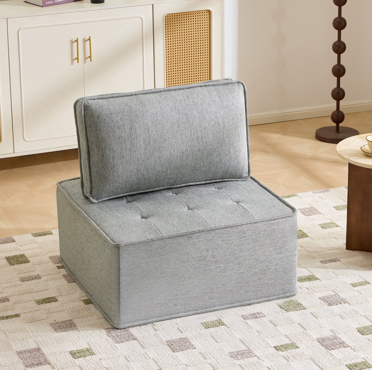 DESMIU Fauteuil 81 x 81 x 80 cm - Modulaire 1-Zits Voor Kleine Ruimtes - Ergonomisch En Compact - Woonkamer Of Slaapkamer - Stof Lichtgrijs