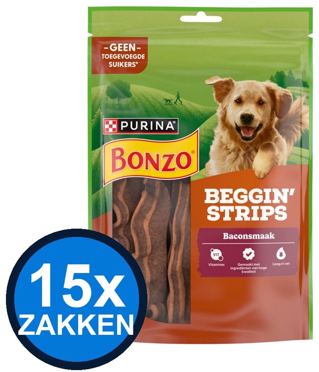 15x Bonzo - Beggin Strips Bacon - Hondenvoer Snacks - 120 g
