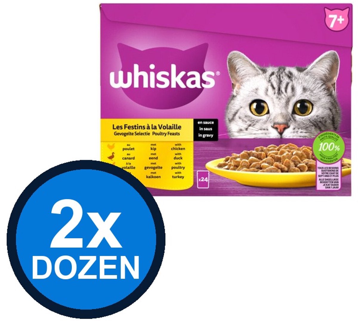 Whiskas Whiskas - 7+ Pouch Senior Saus Gevogelte Selectie Multipack (24x85g) - Kattenvoer Natvoer - 2.04 kg
